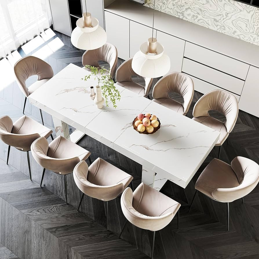 STHOUYN White Marble Extendable Dining Room Table for 8 10, 70.9" (86.6") x 31.5", Rectangle Dinn... | Amazon (US)