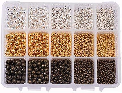 PH PandaHall 2700pcs 3 Color 5 Size Smooth Round Spacer Beads Tiny Metal Beads for Jewelry Making... | Amazon (US)