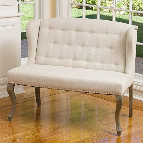 Christopher Knight Home Adrianna Wingback Button-Tufted Fabric Loveseat, Natural Plain | Amazon (US)