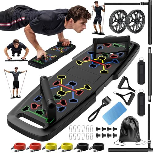 Push Up Board,Home Gym,Portable Exercise Equipment,Pilates Bar and 20 Fitness Accessories with Resistance Bands and Ab Roller Wheel,Full Body Workout at Home | Amazon (US)