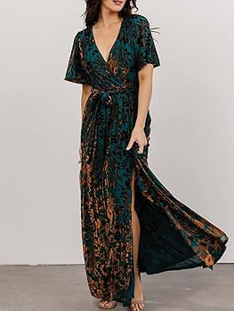 BerryGo Women's Boho V Neck Ruffle Floral Wrap Maxi Dress | Amazon (US)