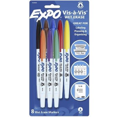 Expo Vis-a-Vis 8pk Wet Erase Markers Fine Tip Multicolored | Target