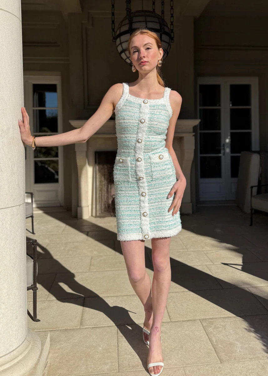 Alice Blue and White Plush Mini Dress | Benaar La