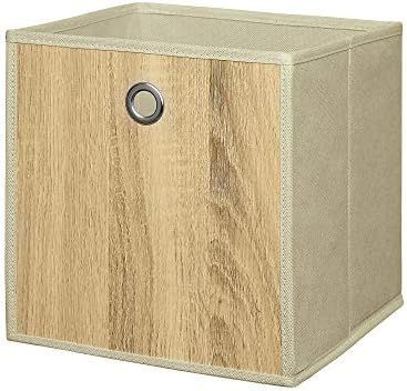 Organize It All Collapsible Tan Fabric Storage Cube Bin Light Wood Panel | Amazon (US)