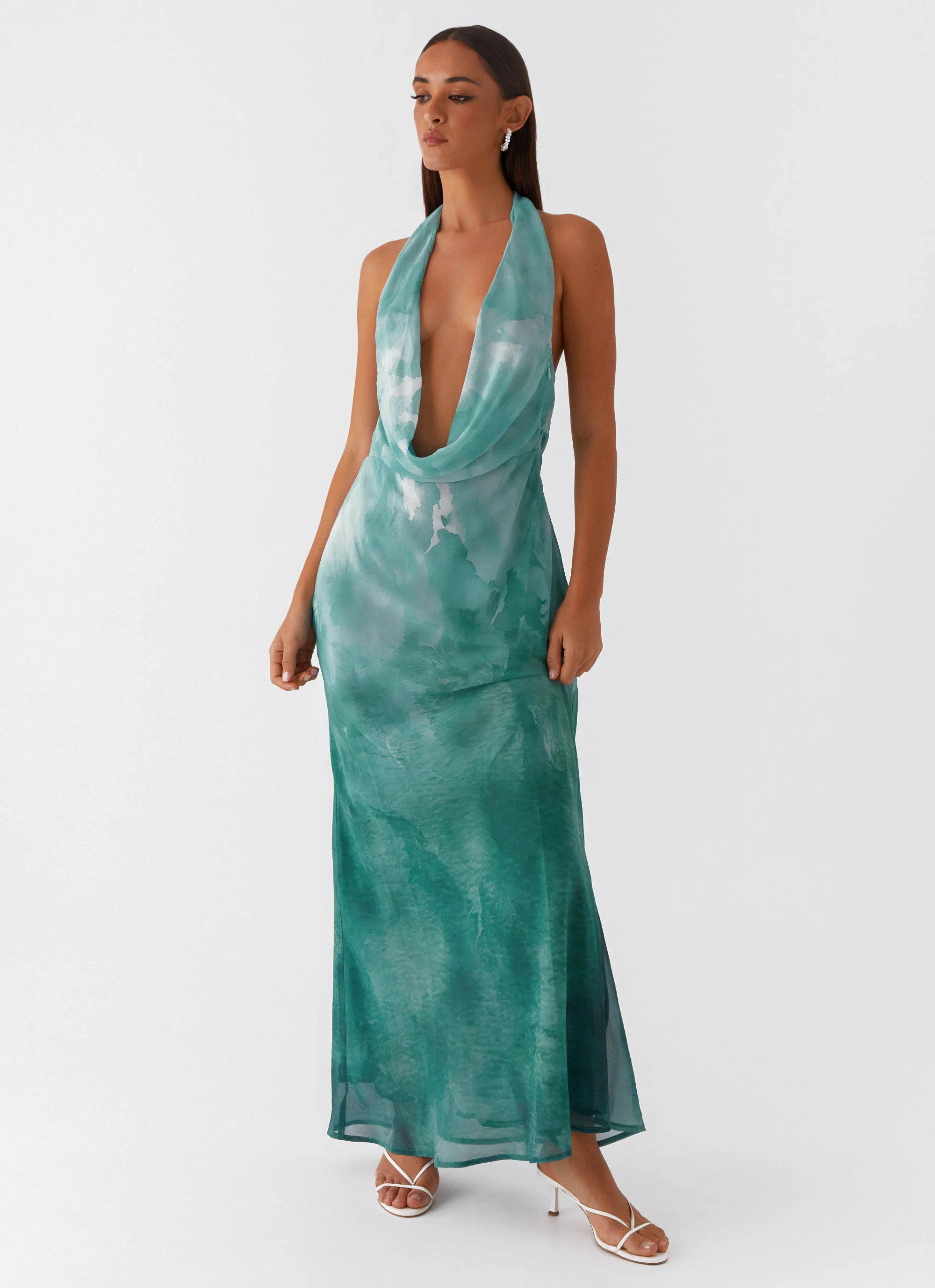 Nerissa Cowl Neck Maxi Dress - Green Tie Dye | Peppermayo (Global)