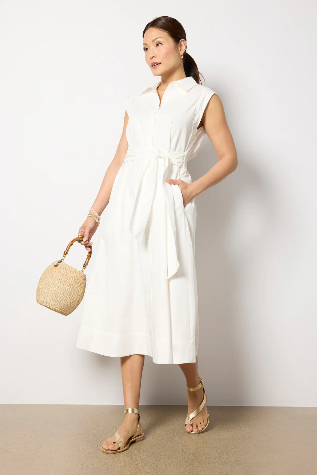 EVEREVE Women's Perry Tie Waist Shirt Dress, Size XL, White | Evereve