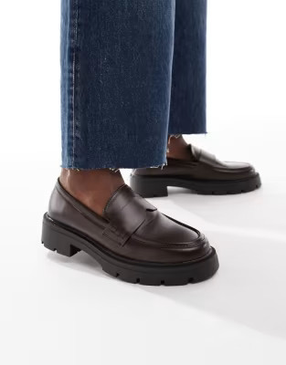 SEQWL Alfa Wide Fit chunky loafers in brown | ASOS (Global)