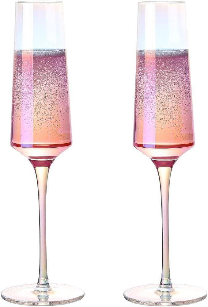 Meichu Modern Champagne Flutes Set of 2,Lead Free Crystal Champagne Glasses, Hand Blown Champagne... | Amazon (US)