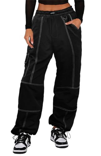 DISCIPBUSH Black Cargo Pants for Women, Parachute Pants for Women Trendy, Womens Cargo Pants Y2K Pants, Cargo Pants for Girls' Fashion, Baggy Pants Women Cargo Pants, Black Cargo Pants for Women XL | Amazon (US)