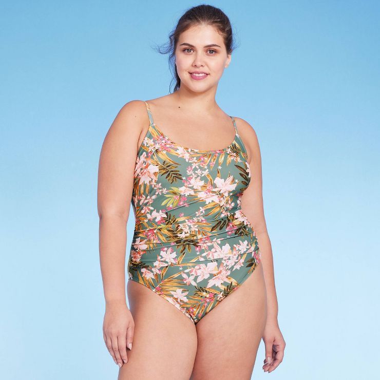 Women's Tropical Floral Print Shirred Medium Coverage One Piece Swimsuit - Target Resortwear, Target | Target