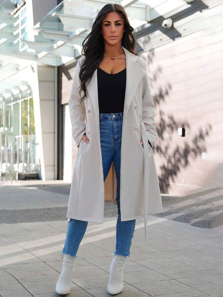 SAYEHFBABY Business Casual Woman Fall Clothes Women's Elegant Solid Color Faux Suede Mid-Length Regular Jacket Casual Outfits Spring | SHEIN