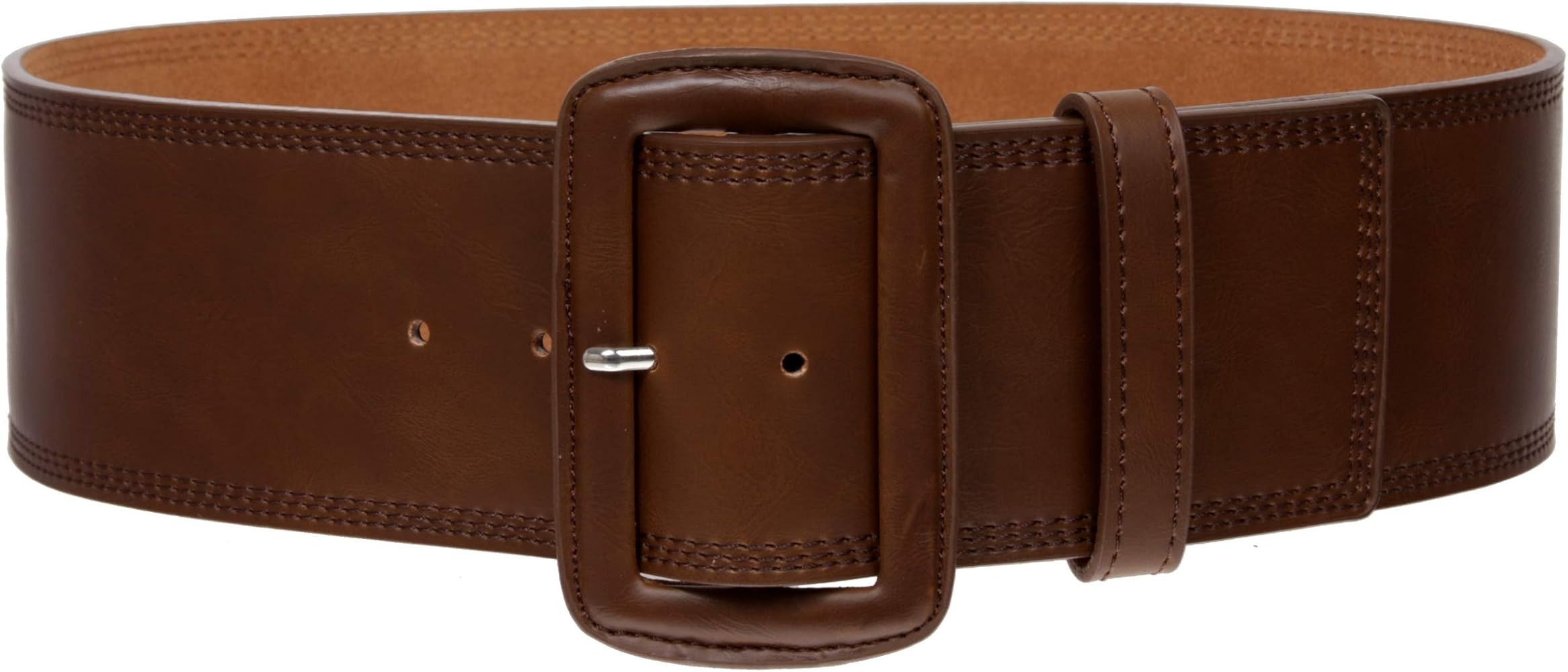 Women's 3" Wide High Waist Fashion Stitch Rectangular Leather Belt | Amazon (US)