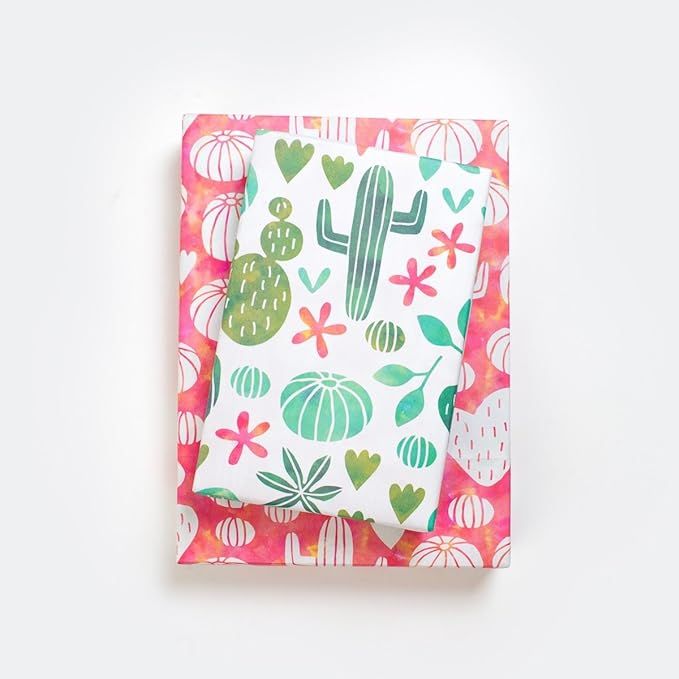 Cactus Watercolor/Blooming Succulents Designer Gift Wrap (6 Sheet Value Pack) - Reversible - Eco-... | Amazon (US)