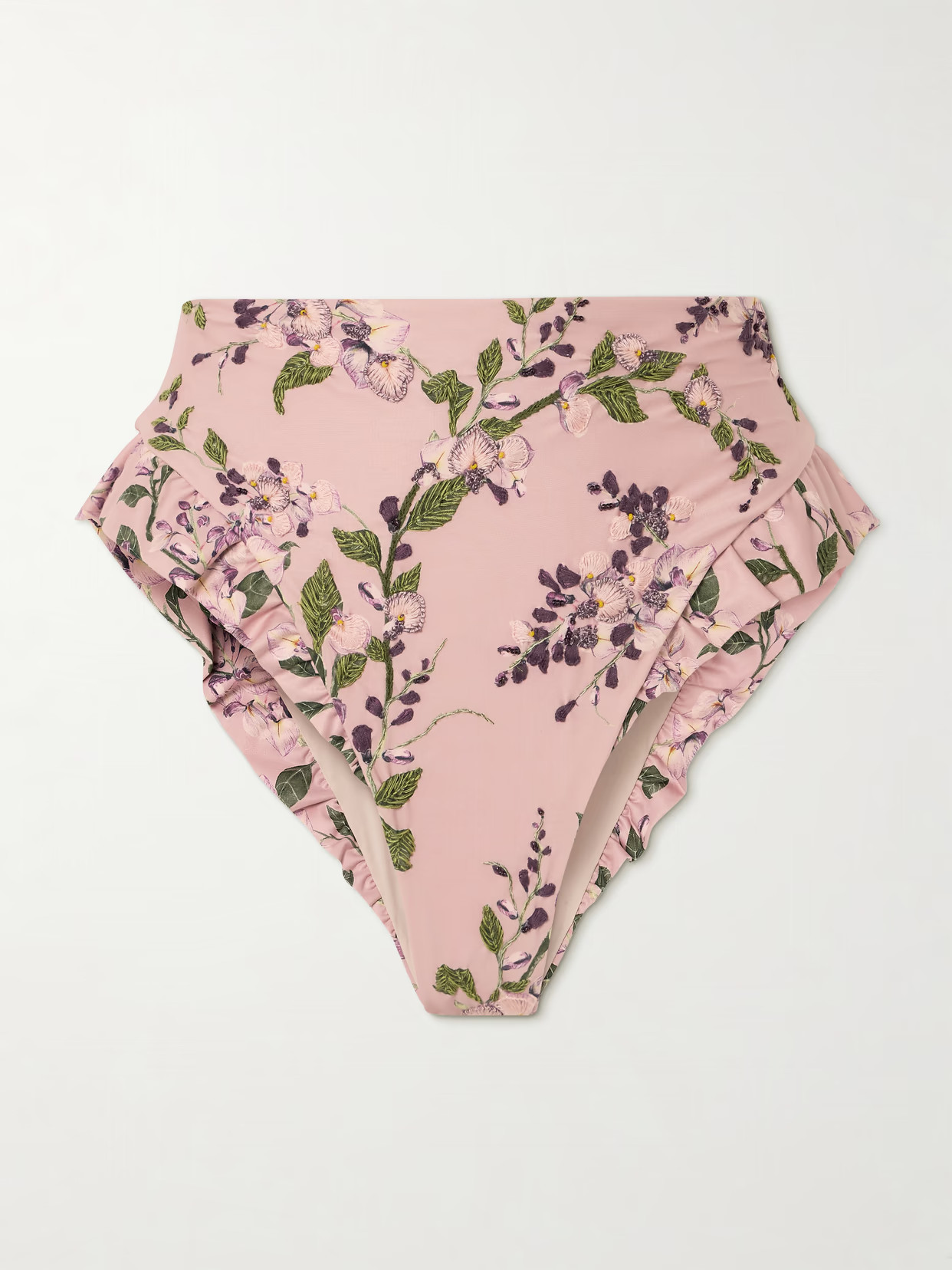 Agua by Agua Bendita - Jengibre Wisteria Ruffled Embroidered Floral-print Recycled Bikini Briefs - Pink | NET-A-PORTER (US)