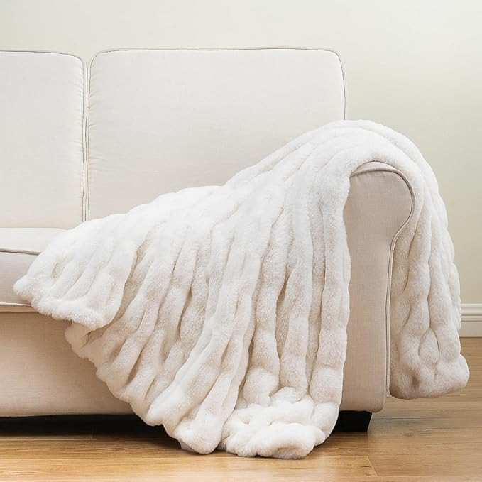 Luxury Concepts Lightweight Faux Rabbit Fur Throw Blanket, Ruched Elegant Wrinkle Resistant, Anti... | Amazon (US)