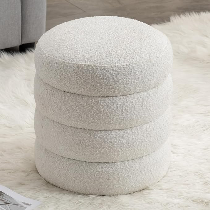 mikibama Boucle Vanity Stool Chair Channel Tufted Cylinder Make Up Chair Backless Modern Mid Cent... | Amazon (US)