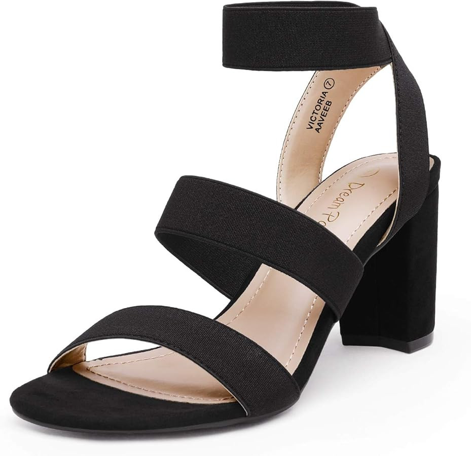 DREAM PAIRS Women's Open Toe High Chunky Elastic Strap Dress Heel Sandals | Amazon (US)