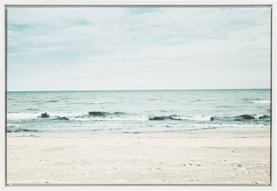 Kate and Laurel Sylvie Beach Scene with Waves, Ocean Shoreline Color Photograph, Framed Canvas Wa... | Amazon (US)