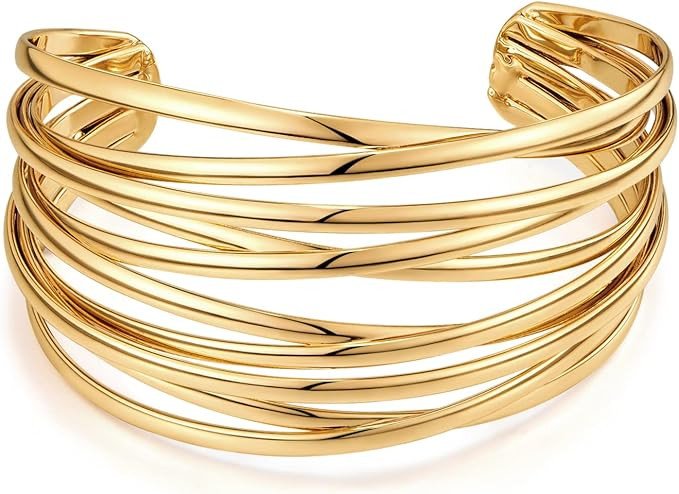 LILIE&WHITE Gold Cuff Bangle Bracelet for Women – Chunky Line Design, Fashionable Gold Statemen... | Amazon (UK)
