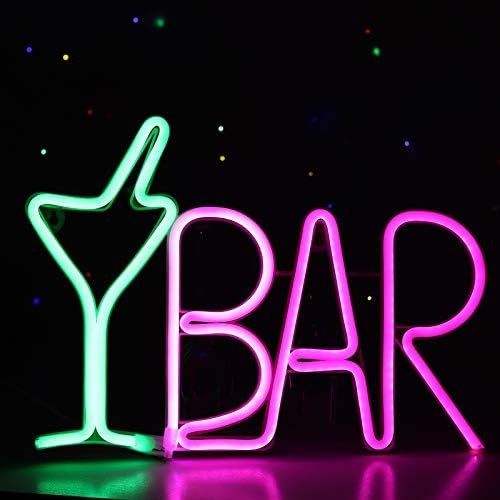 LED Bar Sign Neon Light USB Powered Green Cocktail Glass & Pink BAR Light Up Letter Advertisement Bo | Amazon (US)