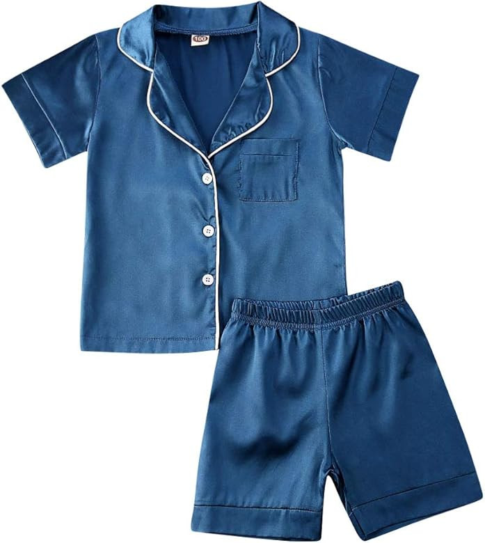 Kids Toddler Baby Girl Boy Satin Pajamas Set Short Sleeve Button Down Pajama Shirt Top+Shorts Bot... | Amazon (US)