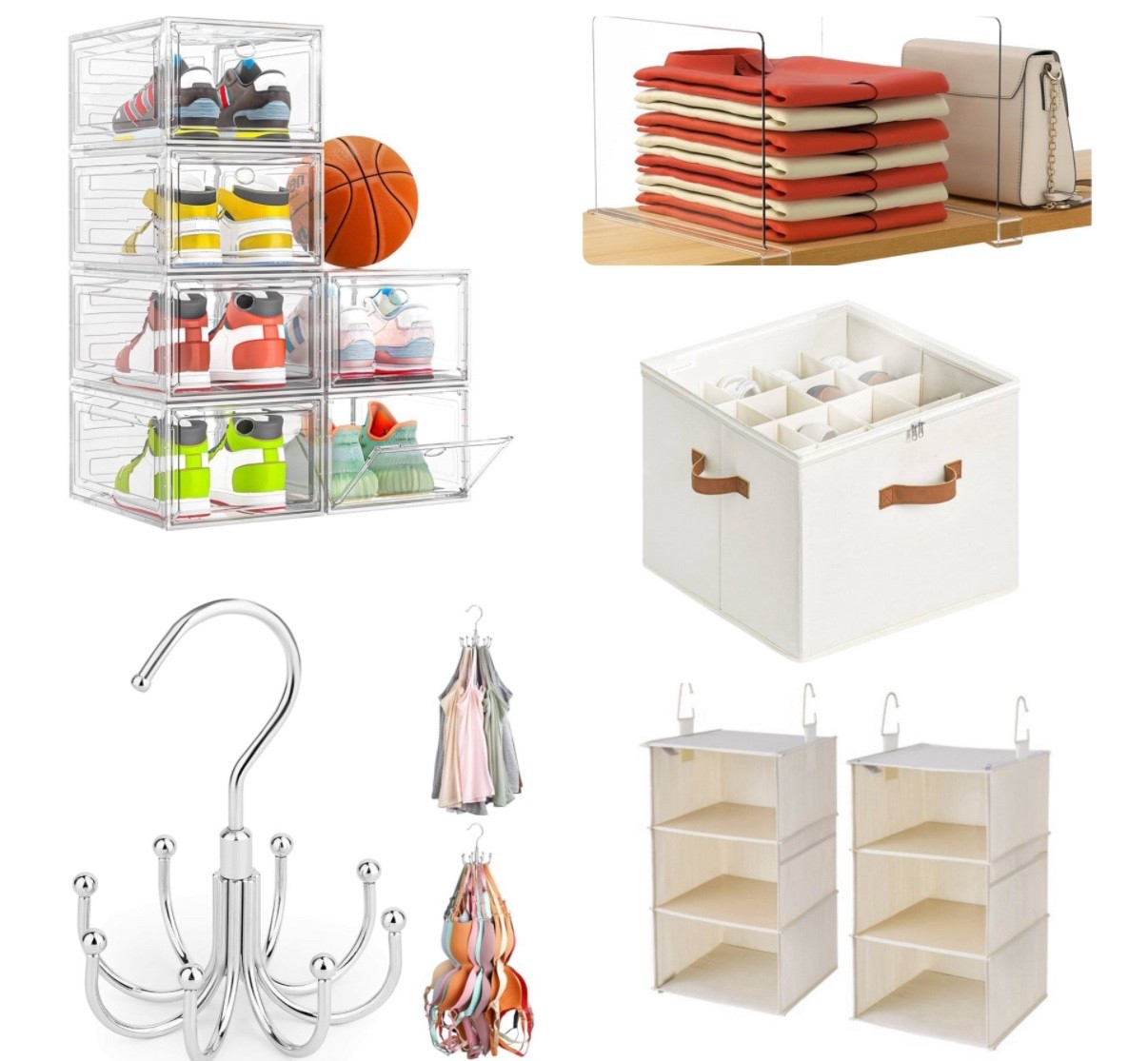 Maximize your closet space with these must-have storage essentials — from clear shoe boxes and sweater dividers to hanging organizers and rotating hooks, everything you need to keep your wardrobe neat, tidy, and effortlessly stylish! #closetgoals #organizingg

#LTKHome