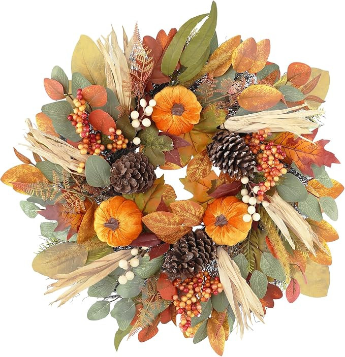 26" Autumn Front Door Wreath, Artificial Fall Wreath Holiday Home Decor | Amazon (US)