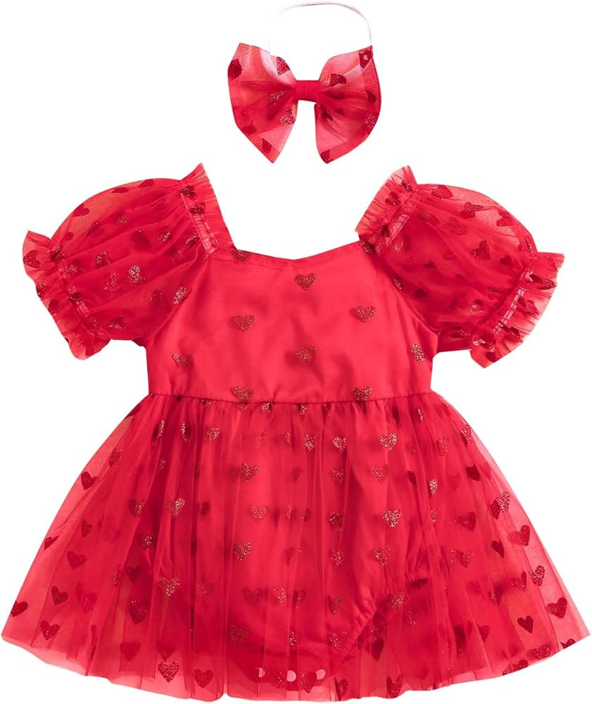 Toddler Baby Girl Valentine's Day Outfits Long Sleeve Love Heart Dress Kids Ruffle Mesh Tulle Tut... | Amazon (US)