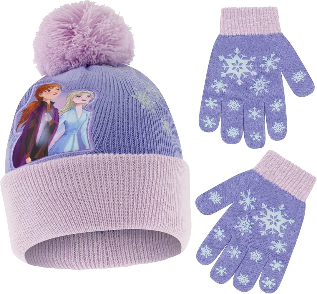 Disney Girls' Frozen Winter Hat and Kids Gloves Set, Elsa and Anna Beanie for Ages 4-7 | Amazon (US)