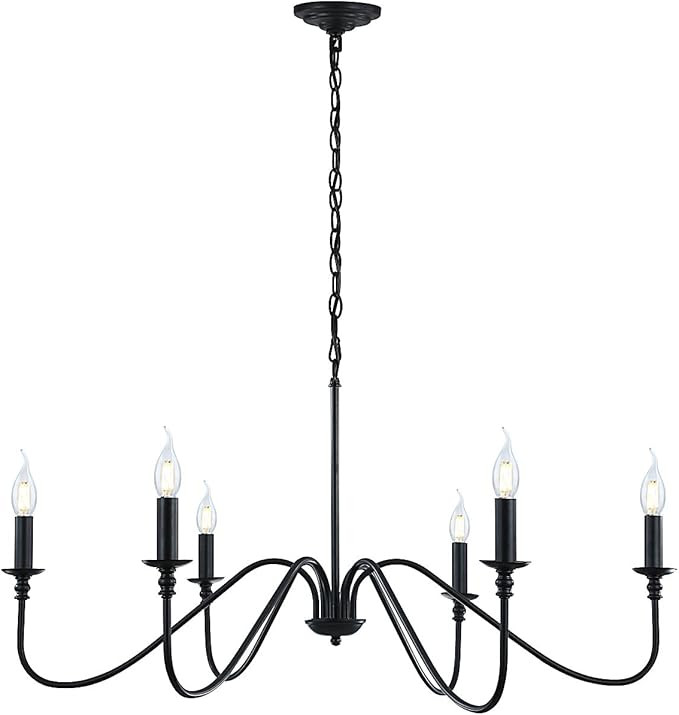 Amazon.com: Black Chandelier,6-Light Rustic Industrial Iron Chandeliers for Dining Room Lighting ... | Amazon (US)