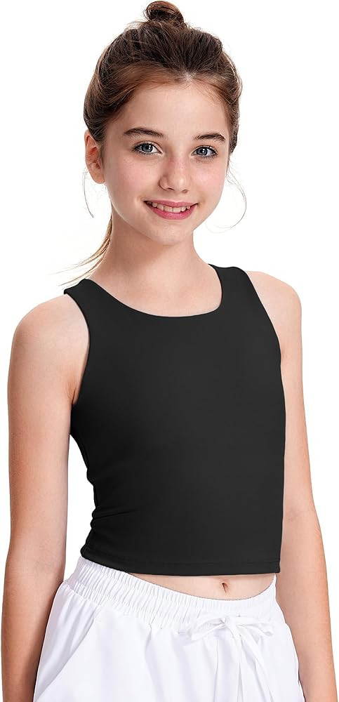 JOCMIC Girls Tank Tops Athletic Tanks with Built-in Bra Double-Lined Racerback Workout Crop Tops ... | Amazon (US)