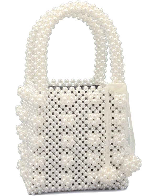 Miuco Womens Beaded Handbags Handmade Weave Crystal Pearl Tote Bags | Amazon (US)