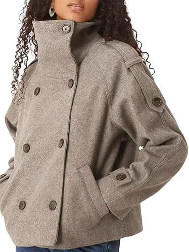 utcoco Women's Cropped Wool Coats Double Breasted Trench Peacoat Casual Short Jacket with Pocket | Amazon (US)
