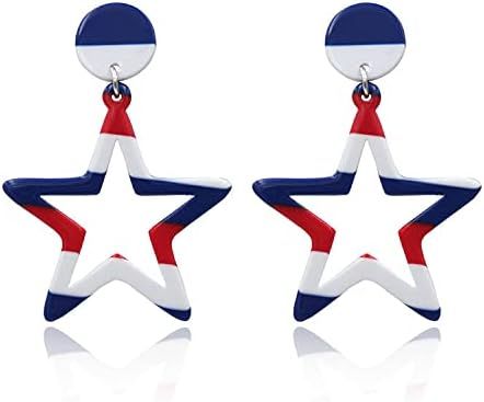 Red White Blue Patriotic Dangle Earrings July 4th Acrylic Tassel Beaded Star Stud Earring Jewelry... | Amazon (US)