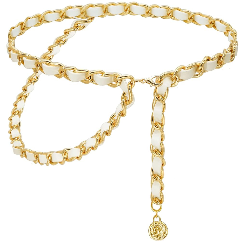 Chain Belts Leather Waist Belt for Women Layered Metal Chain Belt | Amazon (US)