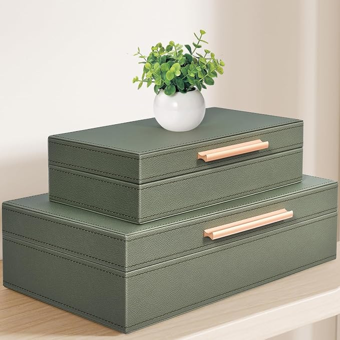Decorative Box, Decorative Boxes with Lids 2-Set, Memory Box for Keepsakes | Beautiful PU Leather... | Amazon (US)