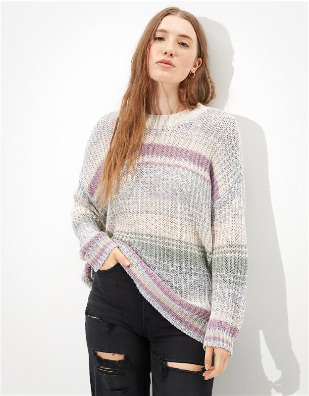 AE Oversized Striped Crew Neck Sweater | American Eagle Outfitters (US & CA)