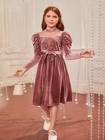 SHEIN Kids CHARMNG Girls Sequin Decor Belted Halter Dress | SHEIN
