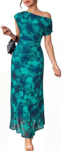 BLENCOT Women's Floral Off Shoulder Maxi Dress Ruched Bodycon Summer Wedding Guest Party Gown | Amazon (US)