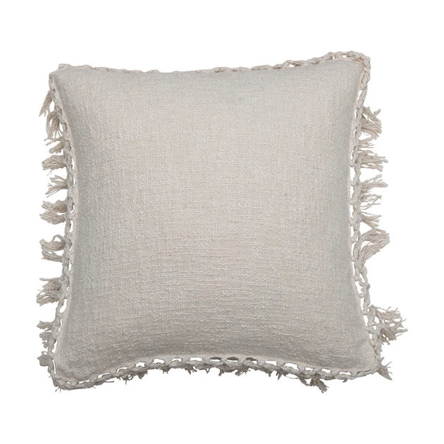 Square Cotton Slub Pillow with Crochet and Fringe | Nigh Road