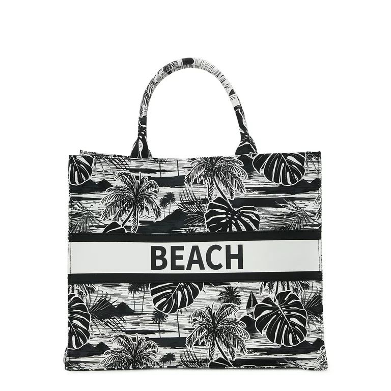 No Boundaries Women's Canvas Print Beach Tote Handbag Black/White | Walmart (US)