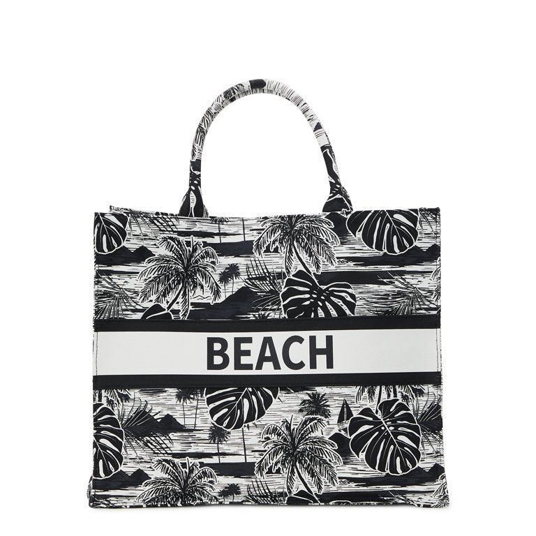No Boundaries Women's Beach Canvas Print Tote Bag Black/White | Walmart (US)