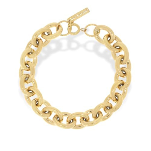 Hey Harper Chunky Gold Link Bracelet For Women Trendy - 14K Gold Dainty Copenhagen Bracelet - Waterproof Sweatproof Non Tarnish Jewelry Gift for Women and For Everyday | Amazon (US)