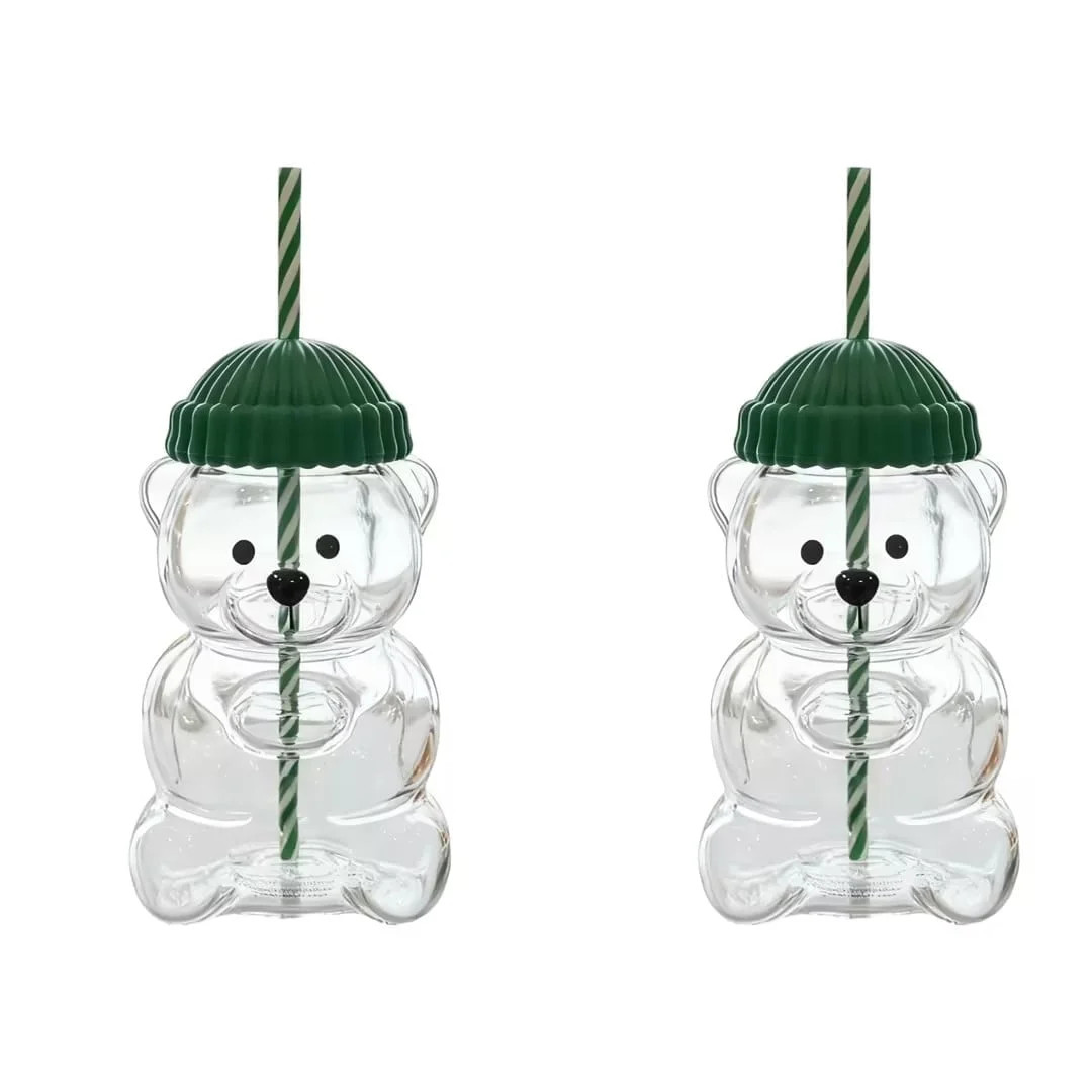 Bear Sippy Cup with Straw, Bear Straw Cups, Clear Bear Glass Cup with Lid and Straw Cute Kawaii B... | Walmart (US)