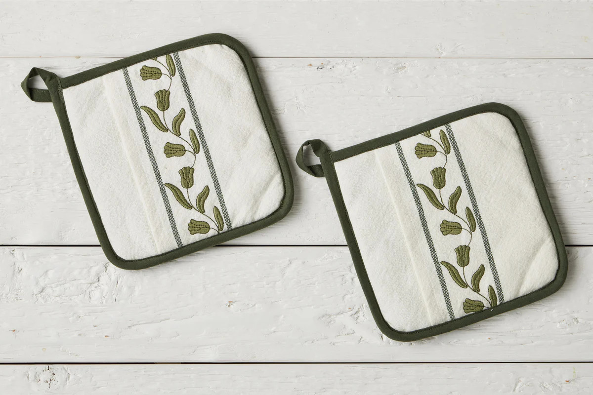 Pot Holder, Spruce Green Tulip, Set of 2 | etúHOME
