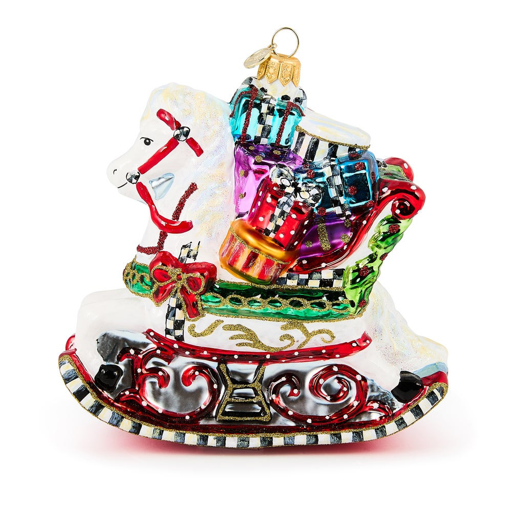 Rocking Horse with Gifts Glass Ornament | MacKenzie-Childs