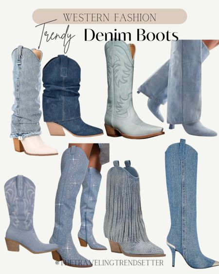 Trendy denim boots - cowboy boots - cowgirl boots 

#LTKshoecrush #LTKstyletip #LTKfindsunder50