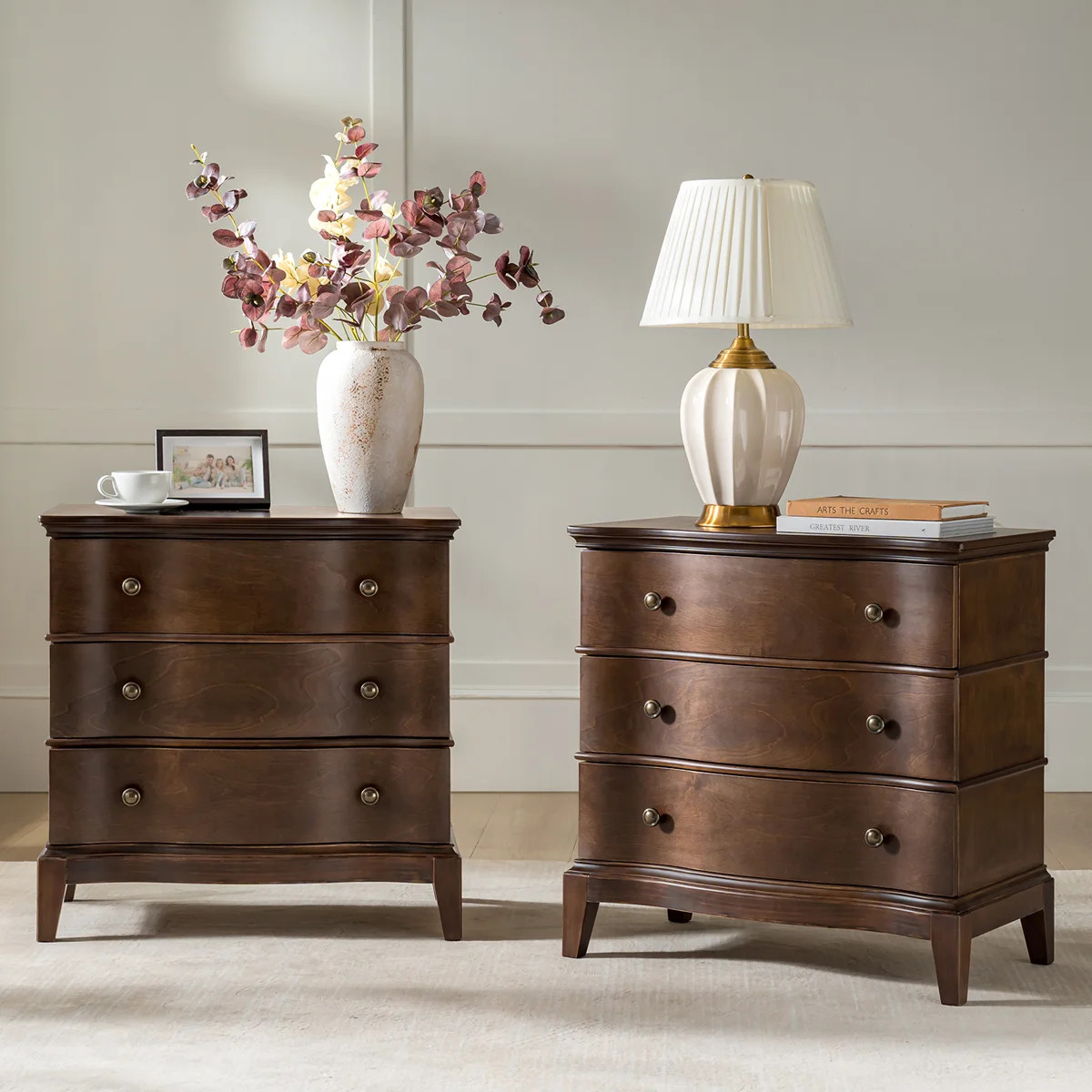 Elfine Transitional 28"W Curved 3-Drawer End Table with Charging Station and Simple Assembly (Set... | Wayfair North America