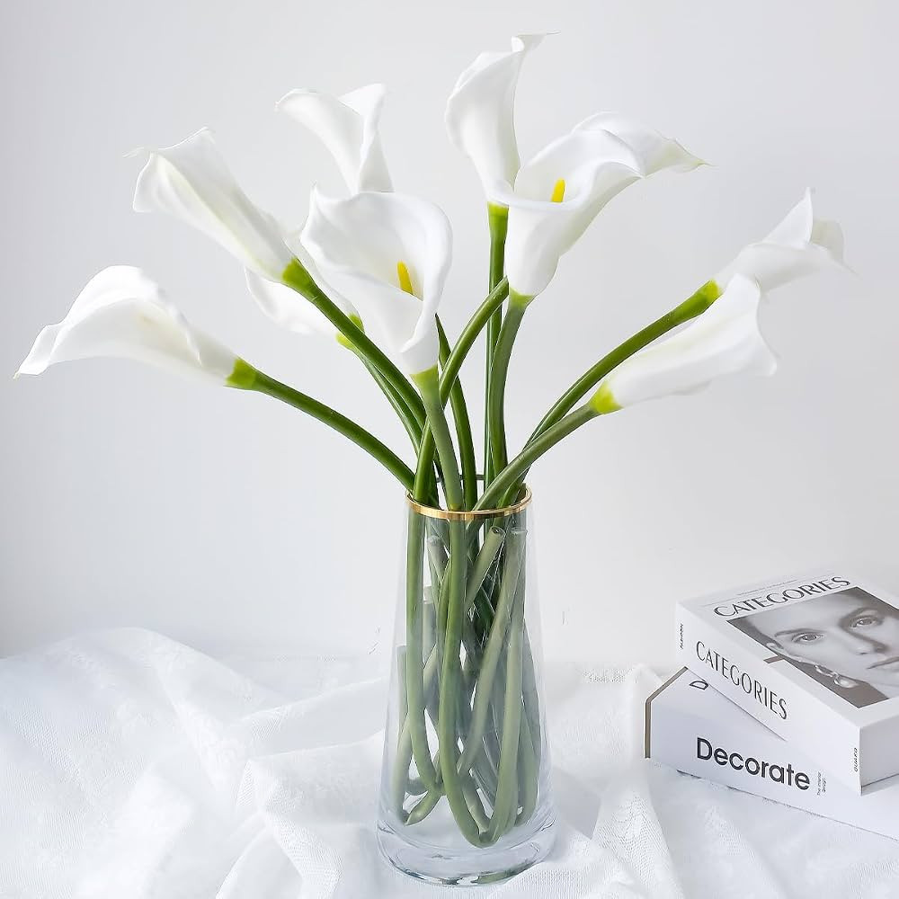 White Calla Lily Artificial Flowers 6 PCS Real Touch Large Fake Floral 25'' Silk Calla Lilies Bou... | Amazon (US)