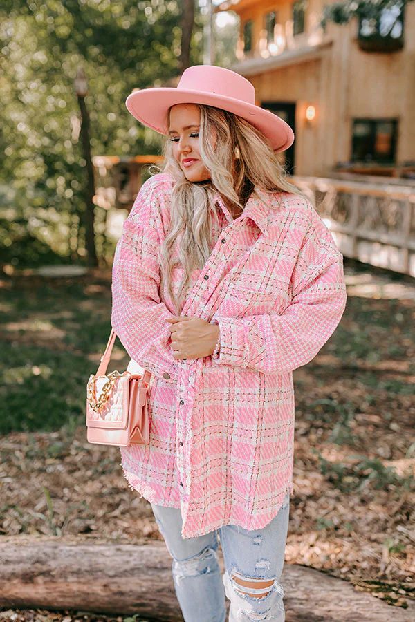 Boston BFF Tweed Jacket In Pink Curves | Impressions Online Boutique